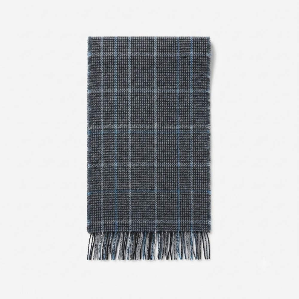 Harris Tweed Wool Scarf Blue Gray Plaid Hand Woven Scotland 57x10